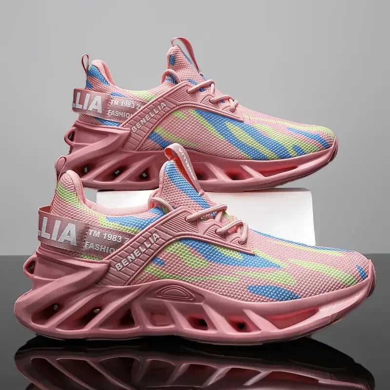 Ajuste mediante cordones de los tenis EVA rosados
