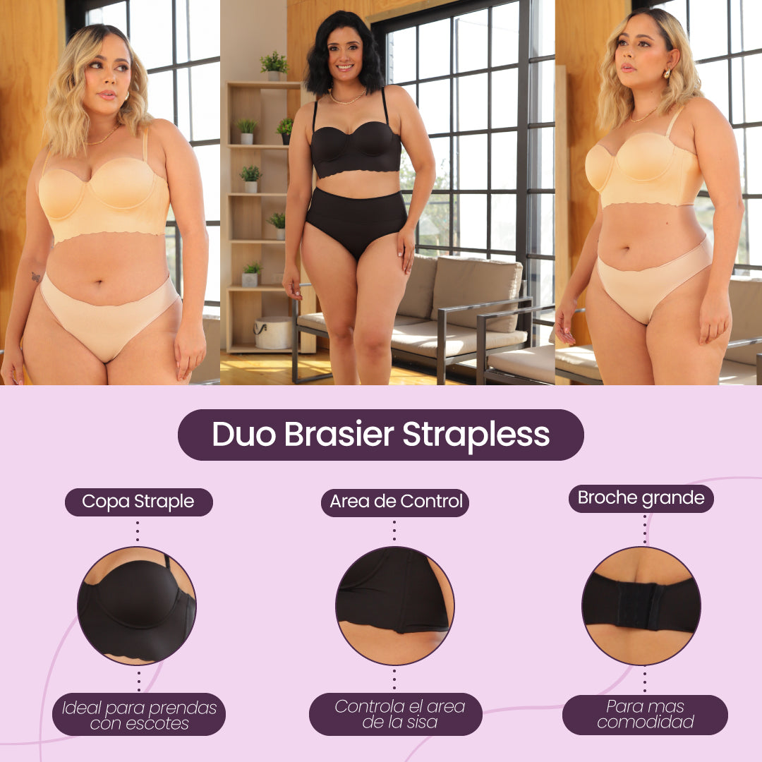 🔥Sujetador Straple💫Push-up 2 X 1 Negro🖤Beige🤎